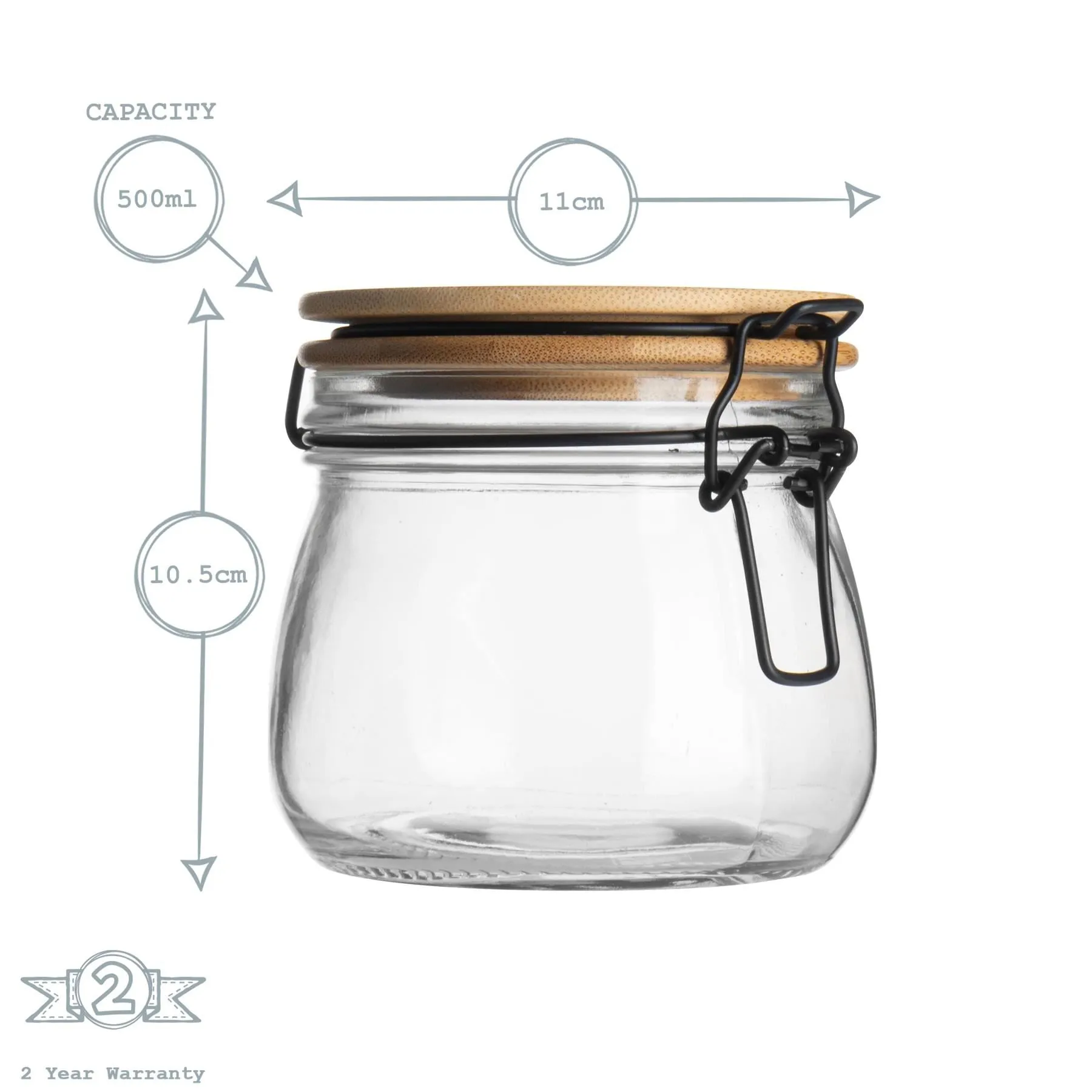 500ml Glass Storage Jar with Wooden Clip Lid - By Argon Tableware