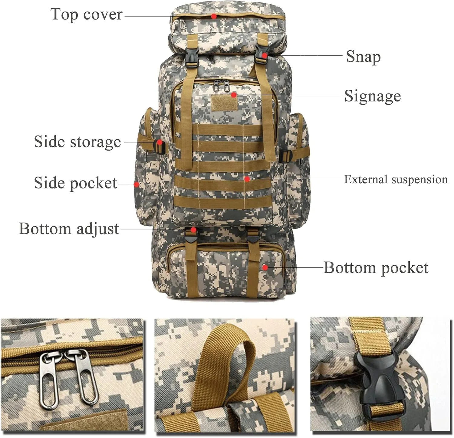 70L Hiking Backpack for Men, Waterproof Lightweight Camping Backpack, Military Rucksack with Molle, 3-Day Assault Pack for Travel, Climbing, Outdoor Sports (Green Camouflage)