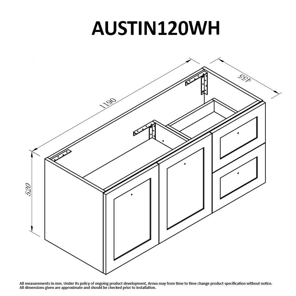 AUSTIN 1200mm Wall Hung Bathroom Vanity Right Hand Side