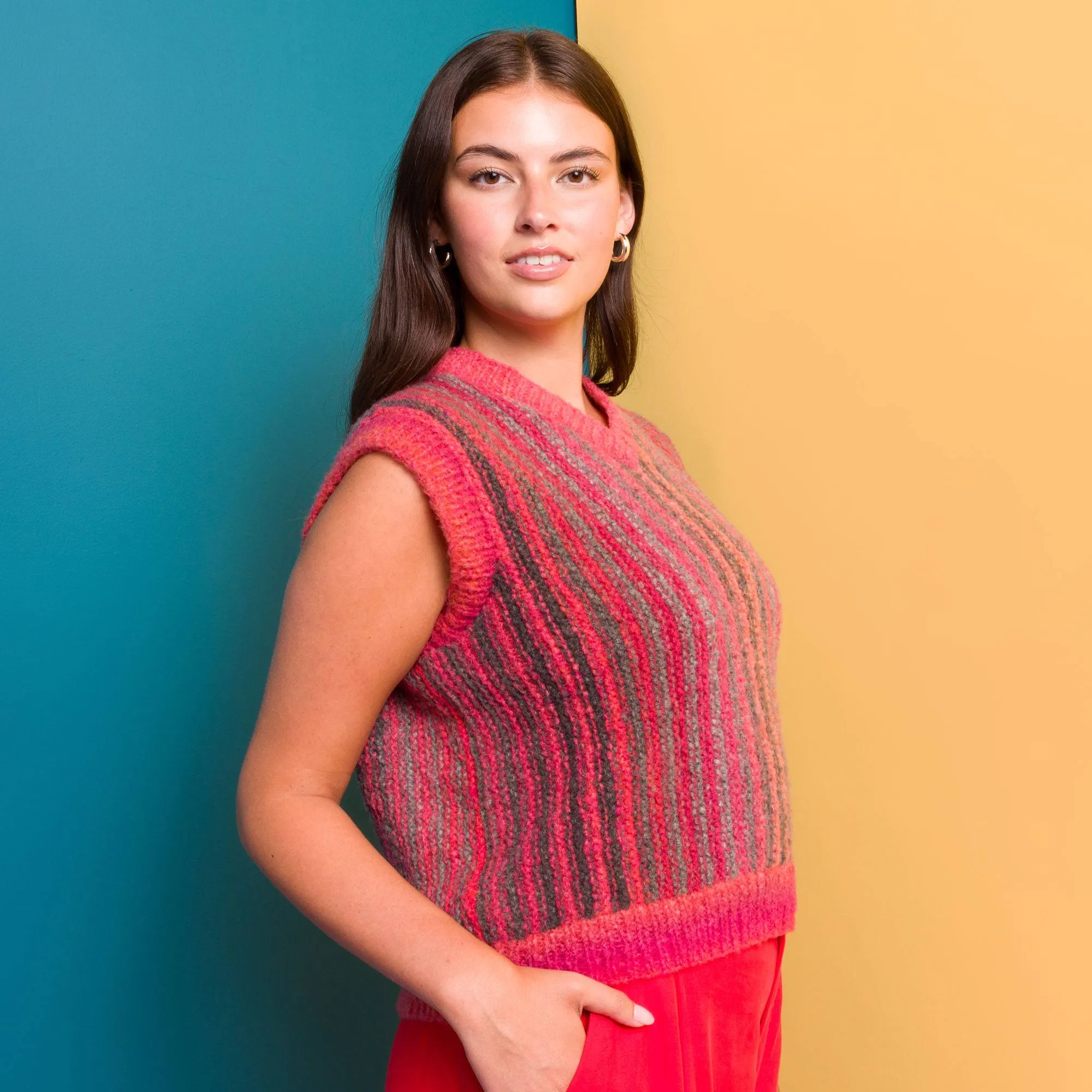 Caron Sideways Stripes Knit Vest