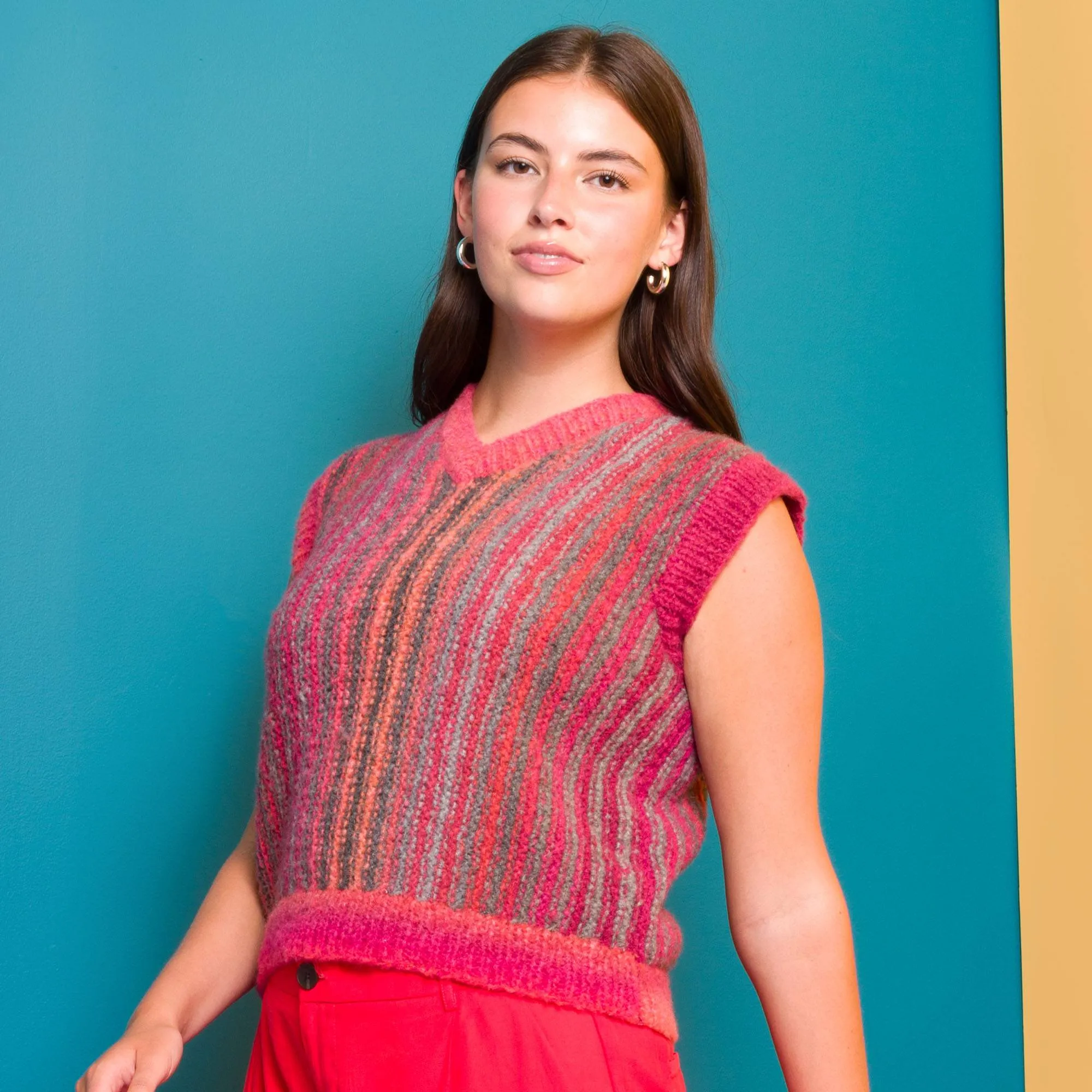 Caron Sideways Stripes Knit Vest