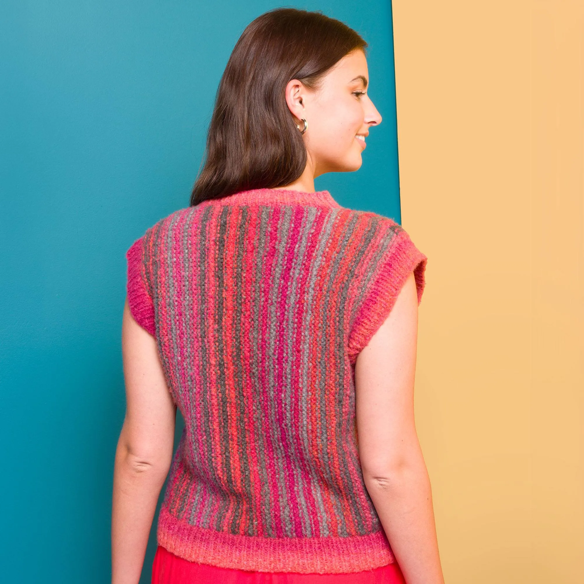 Caron Sideways Stripes Knit Vest