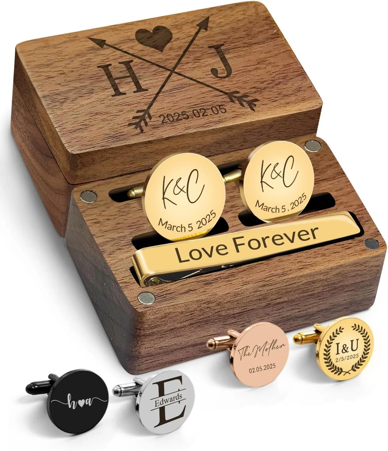 Custom Cufflinks for Men Groomsmen Personalized Cufflinks for Men Initials Customized Engraved Cuff Links Tie Clip Wedding for Husband Father
