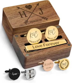 Custom Cufflinks for Men Groomsmen Personalized Cufflinks for Men Initials Customized Engraved Cuff Links Tie Clip Wedding for Husband Father