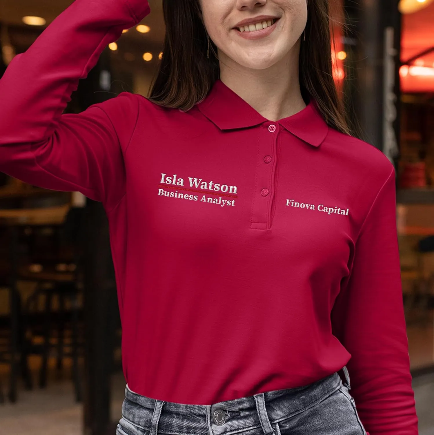 Custom Embroidered Long Sleeve Polo Shirt for Women Personalized Embroidery Text Name