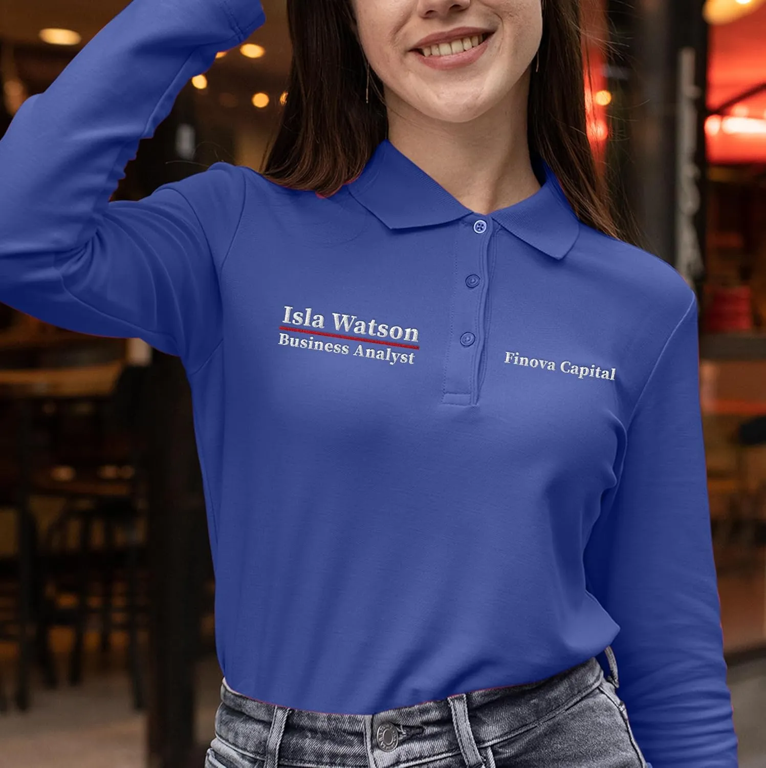 Custom Embroidered Long Sleeve Polo Shirt for Women Personalized Embroidery Text Name