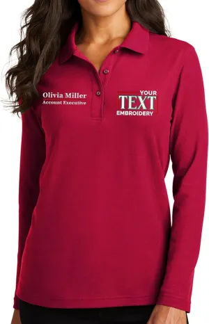 Custom Embroidered Long Sleeve Polo Shirt for Women Personalized Embroidery Text Name