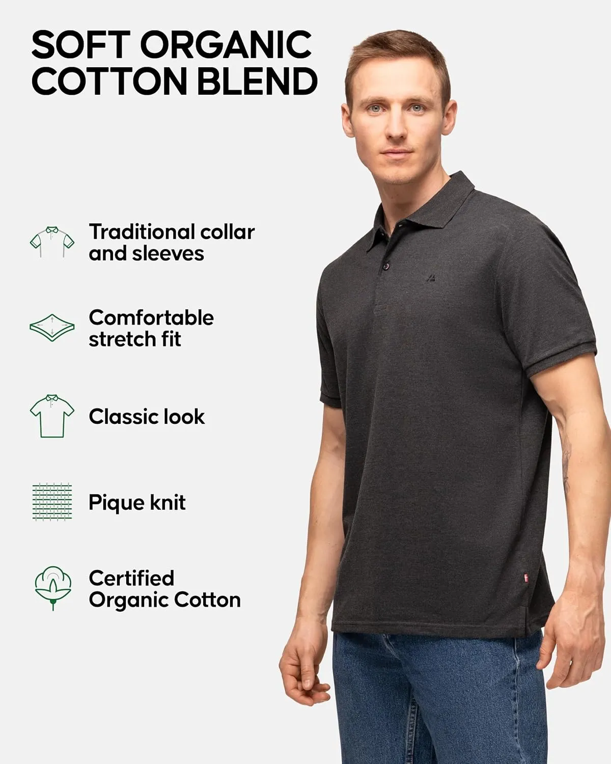 DANISH ENDURANCE Men's Polo Shirt, Organic Cotton, Short Sleeve, Classic, Golf, 1 and 2 Pack
