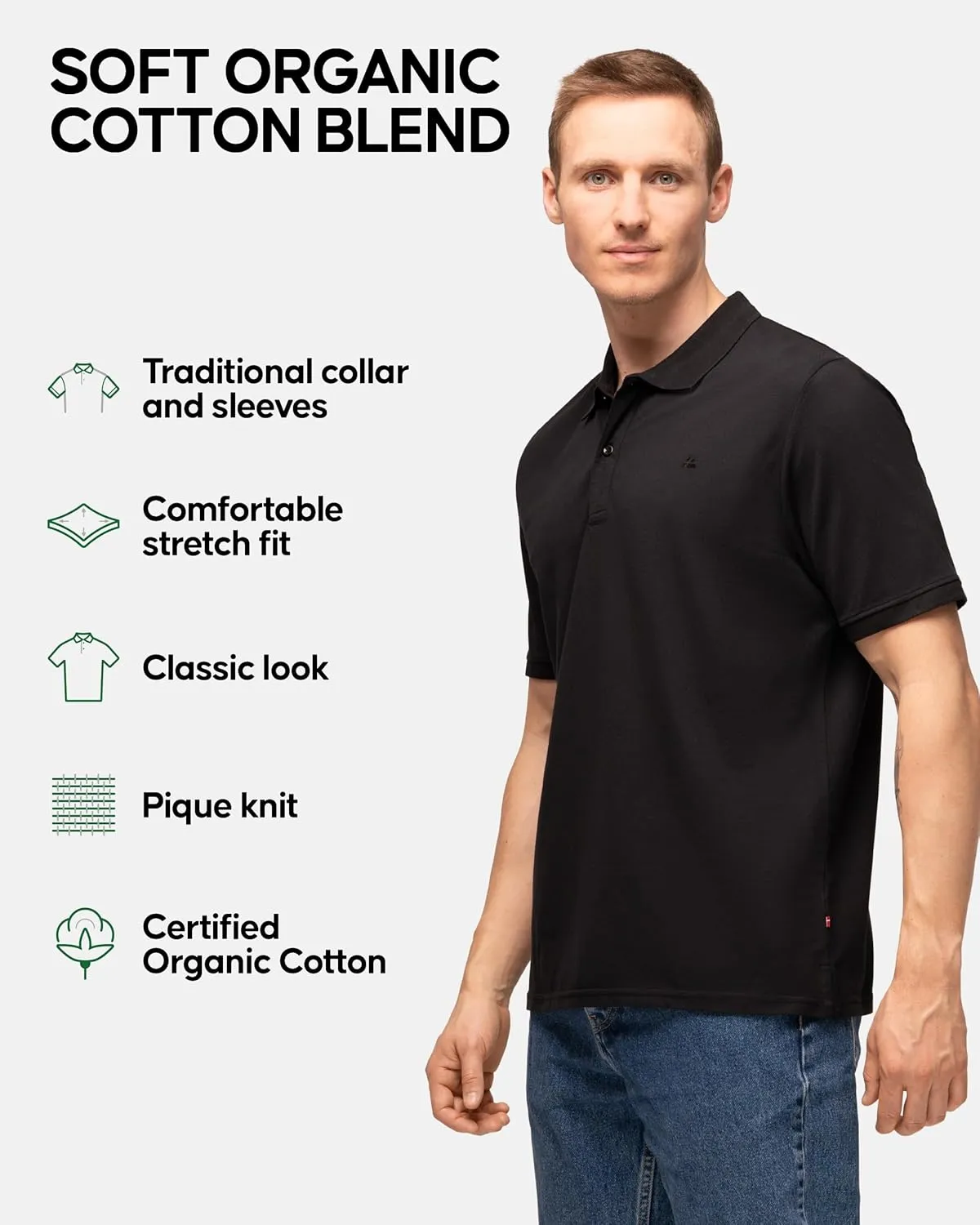 DANISH ENDURANCE Men's Polo Shirt, Organic Cotton, Short Sleeve, Classic, Golf, 1 and 2 Pack