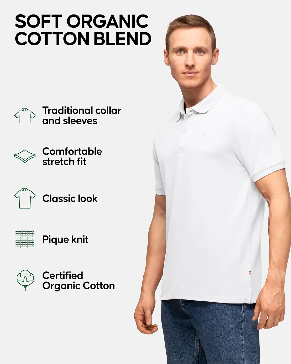 DANISH ENDURANCE Men's Polo Shirt, Organic Cotton, Short Sleeve, Classic, Golf, 1 and 2 Pack