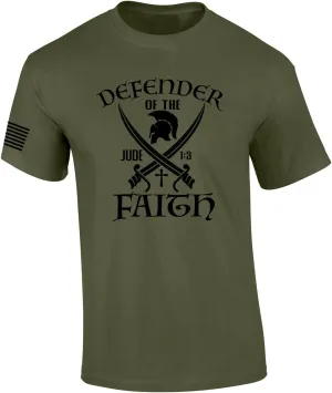 Defender of The Faith Swords Jude 1:3 Bible Scripture Mens Christian Tshirt Jesus Cross Short Sleeve T-Shirt Graphic Tee