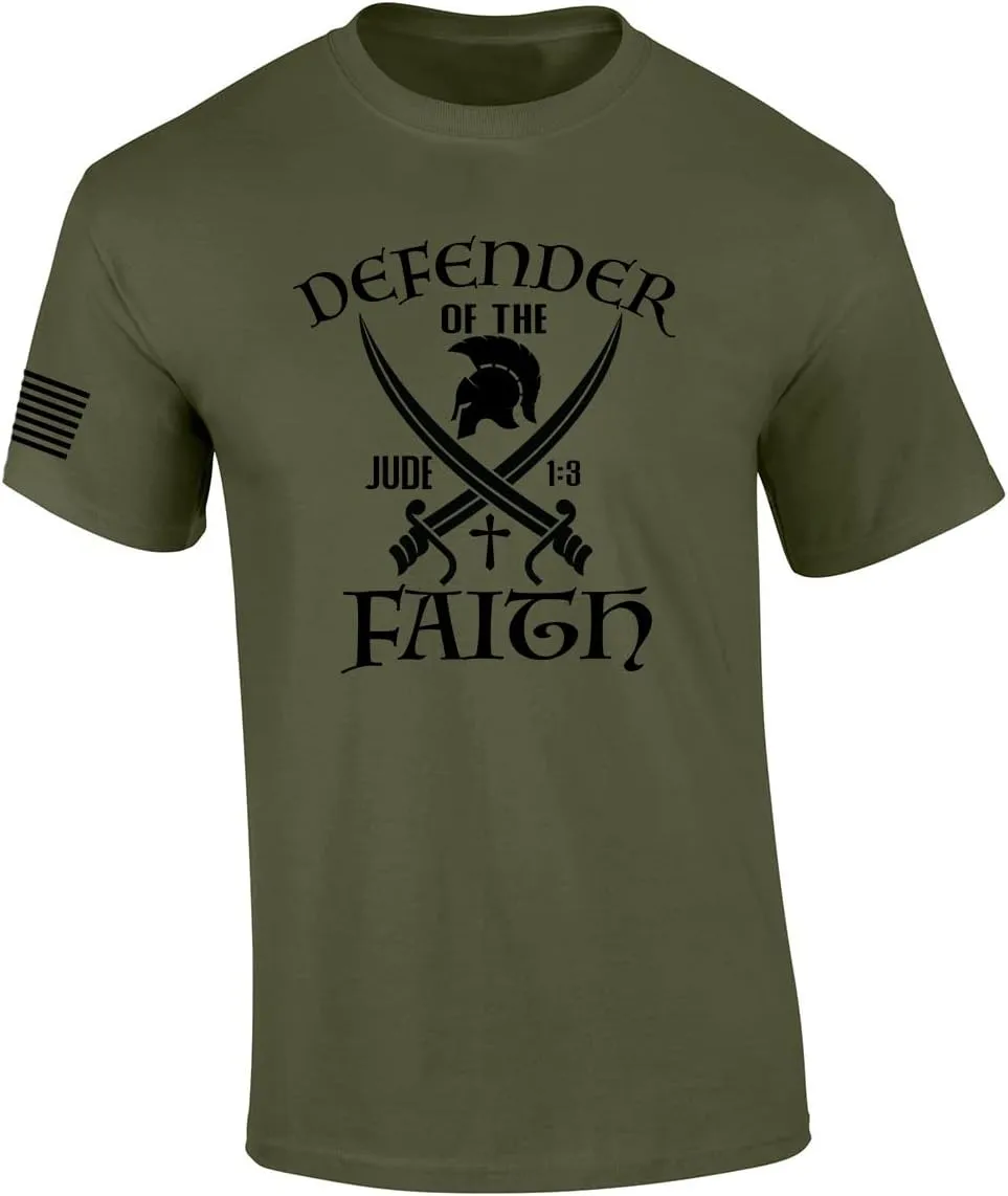 Defender of The Faith Swords Jude 1:3 Bible Scripture Mens Christian Tshirt Jesus Cross Short Sleeve T-Shirt Graphic Tee