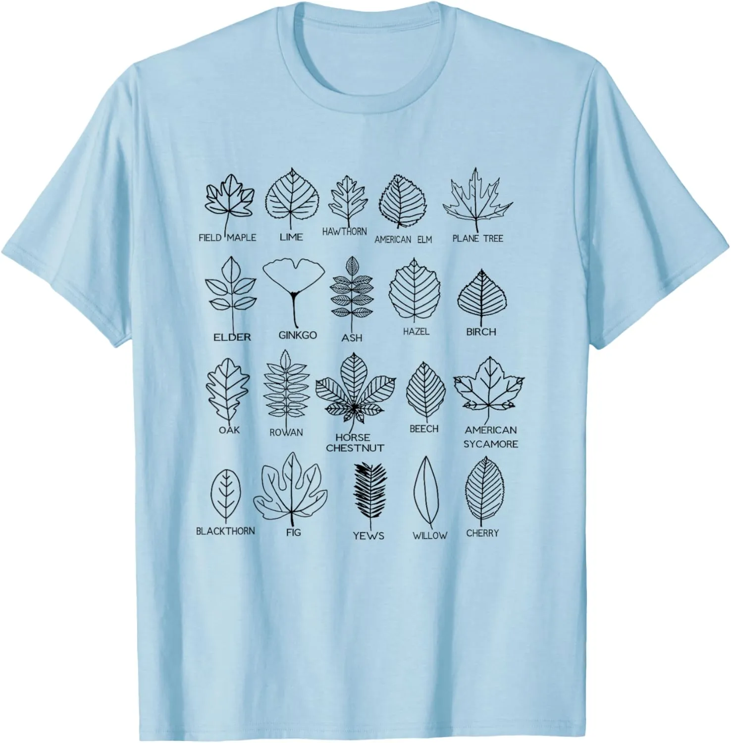 Different Types of Tree Leaves, Common Leaves, Nature Lovers T-Shirt