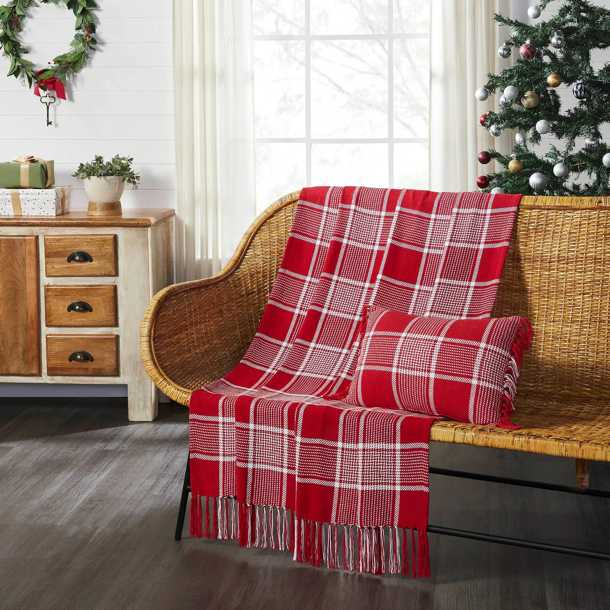 Eston Red White Plaid Woven Throw 50x60