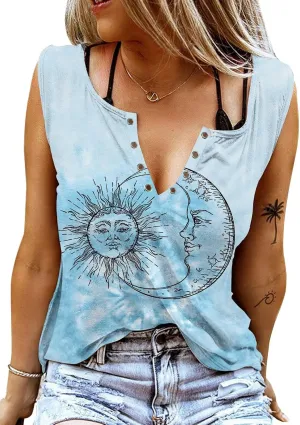 ETCYY Women Sleeveless V Neck Tank Tops Floral Print Loose Fit Causal Summer Country Music Ring Hole T Shirts