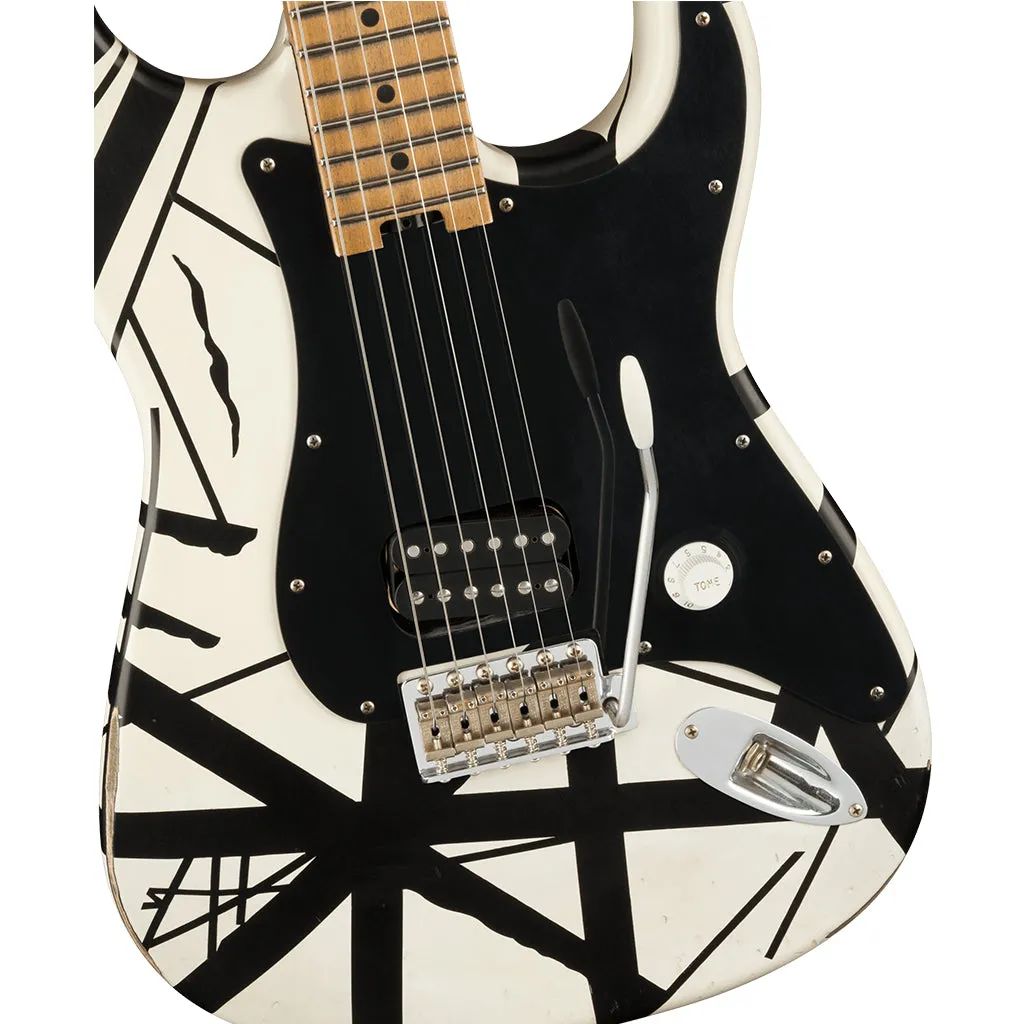 EVH Striped Series '78 Eruption, Maple Fingerboard, White with Black Stripes Relic