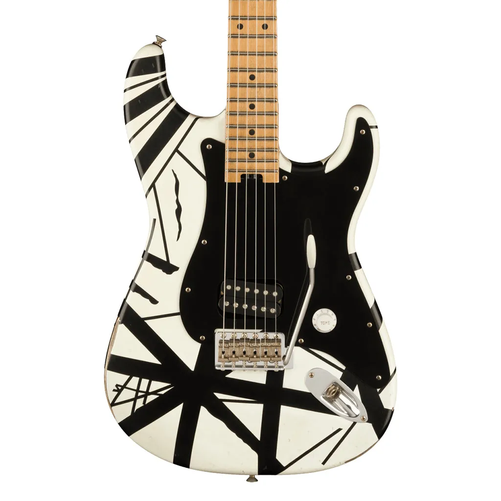 EVH Striped Series '78 Eruption, Maple Fingerboard, White with Black Stripes Relic