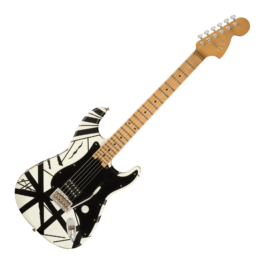 EVH Striped Series '78 Eruption, Maple Fingerboard, White with Black Stripes Relic