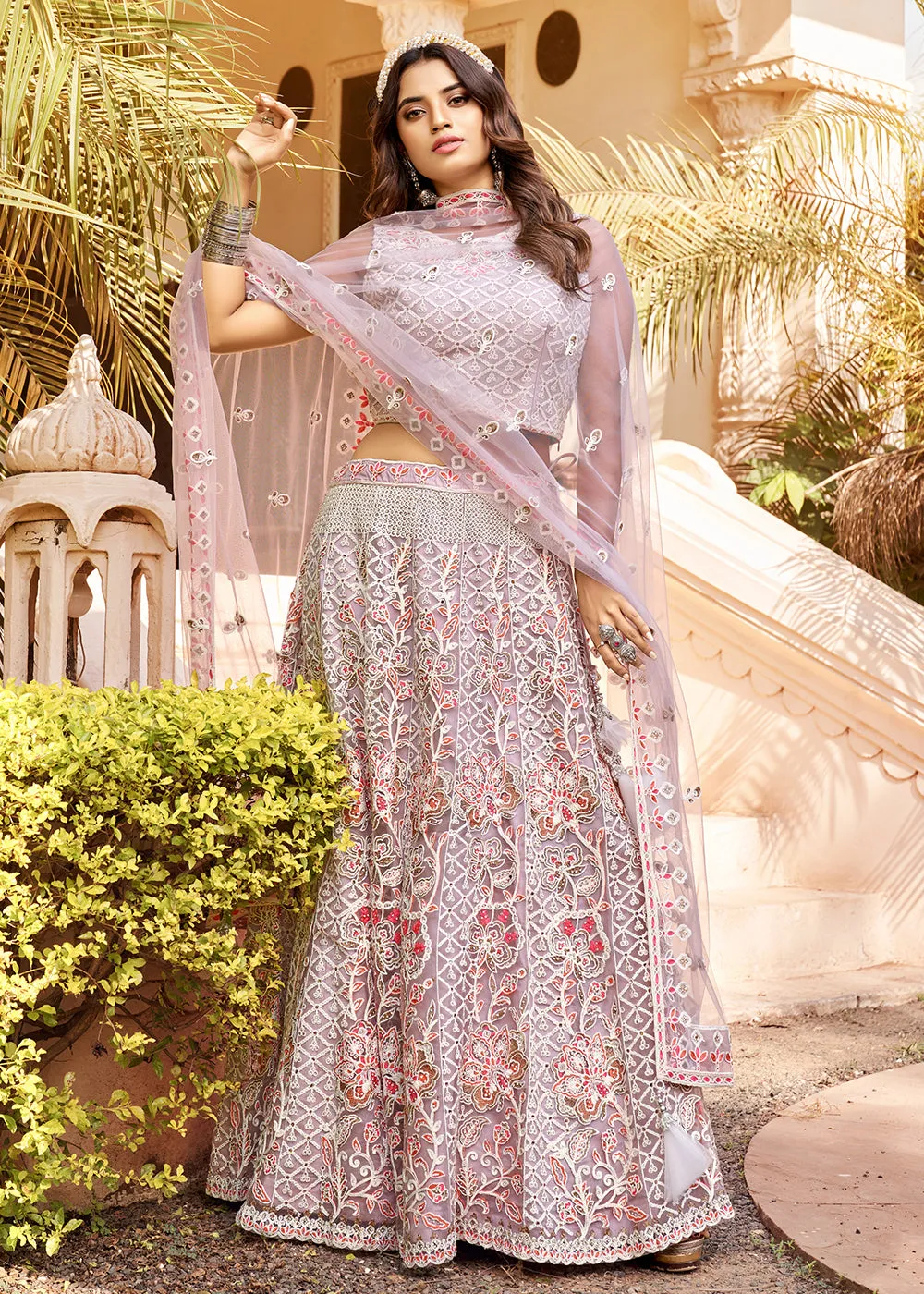 Exuberant Mauve Premium Net Designer Wedding Lehenga Choli