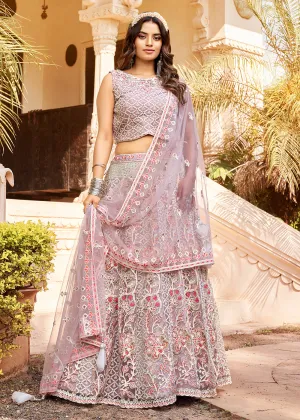 Exuberant Mauve Premium Net Designer Wedding Lehenga Choli