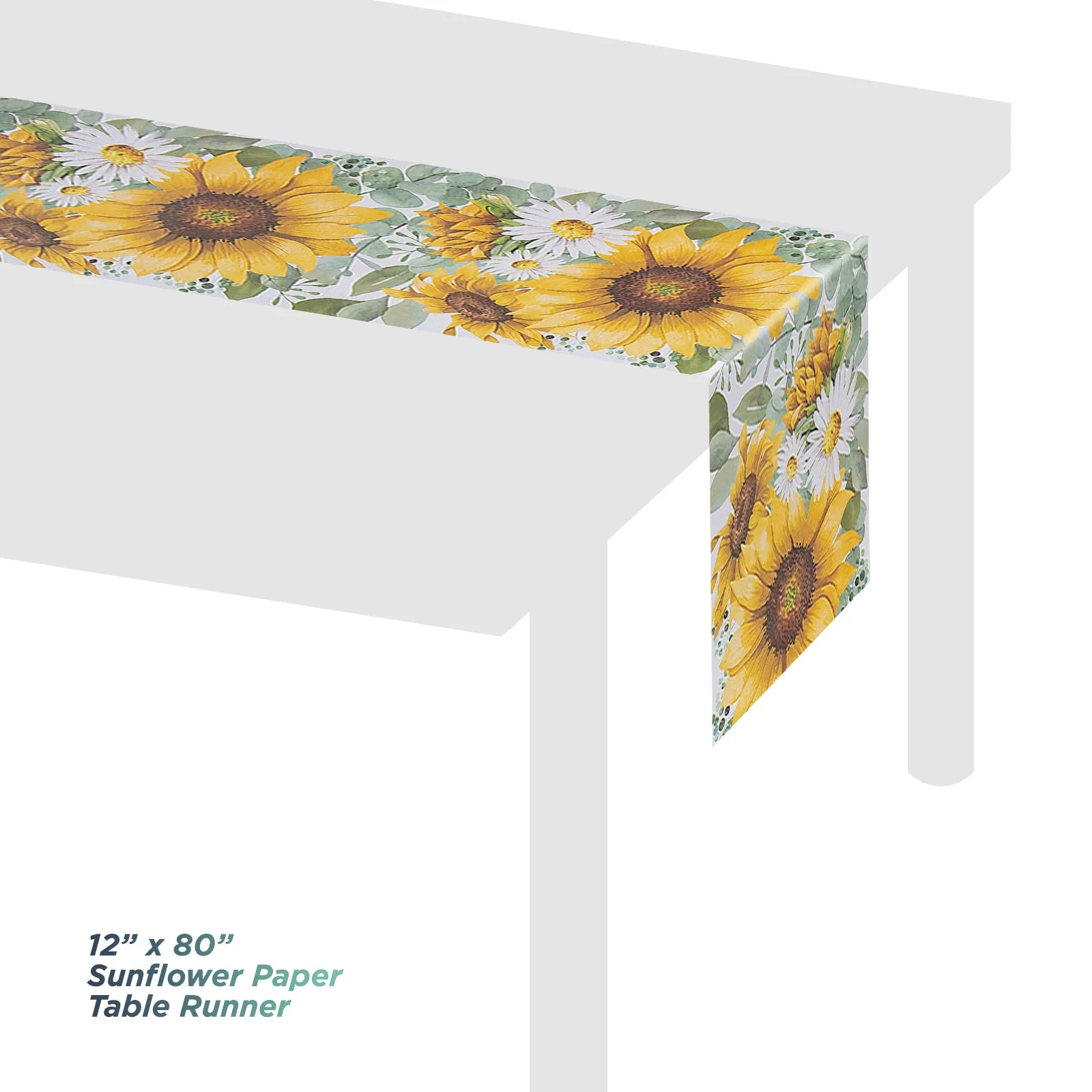 Farmhouse Sunflower Party Paper Dessert Plates, Napkins, Cups, Table Runner, and Garland Set (Serves 16)