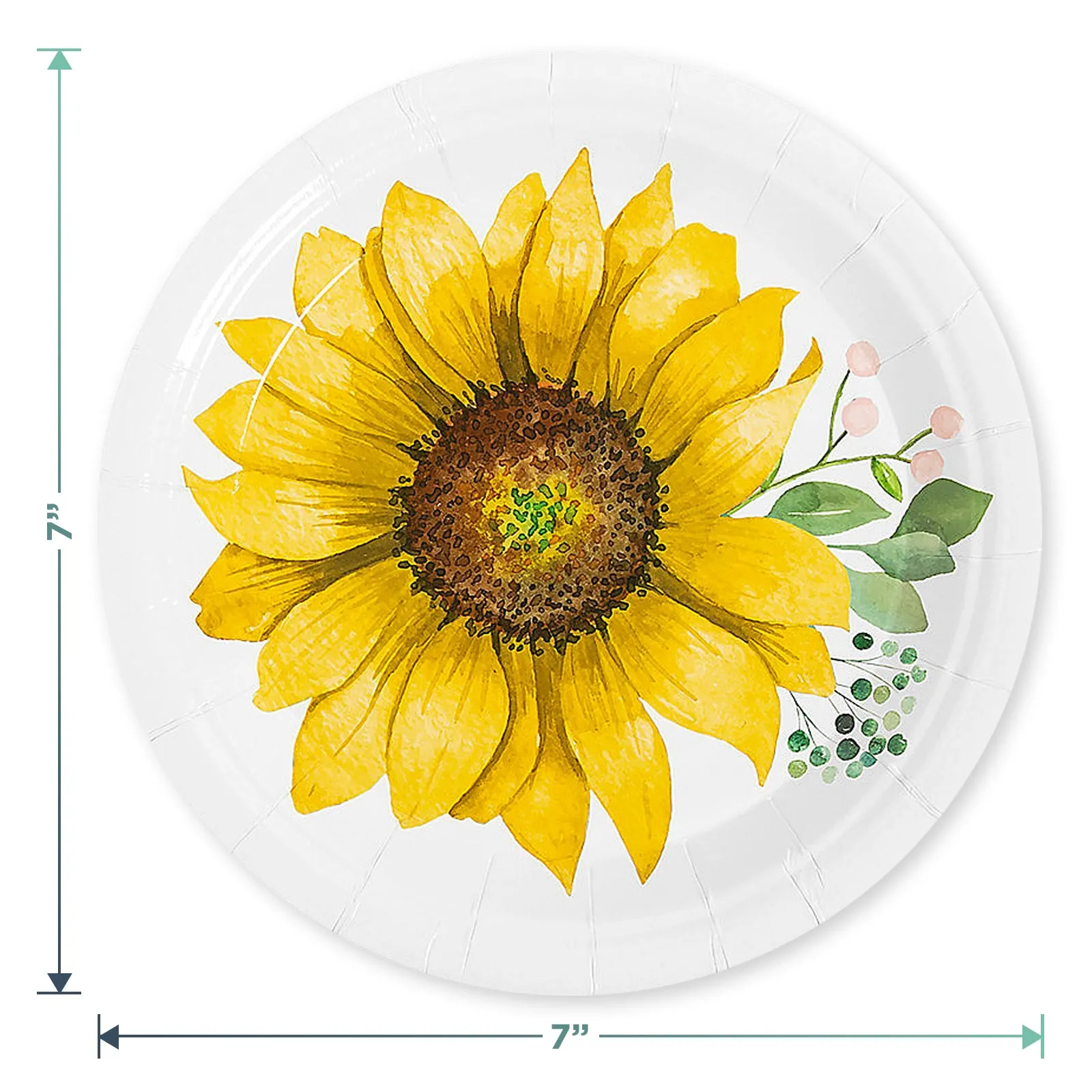 Farmhouse Sunflower Party Paper Dessert Plates, Napkins, Cups, Table Runner, and Garland Set (Serves 16)