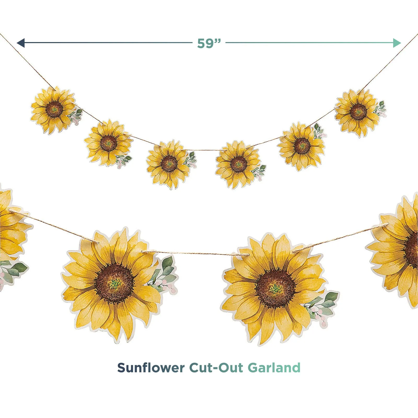 Farmhouse Sunflower Party Paper Dessert Plates, Napkins, Cups, Table Runner, and Garland Set (Serves 16)