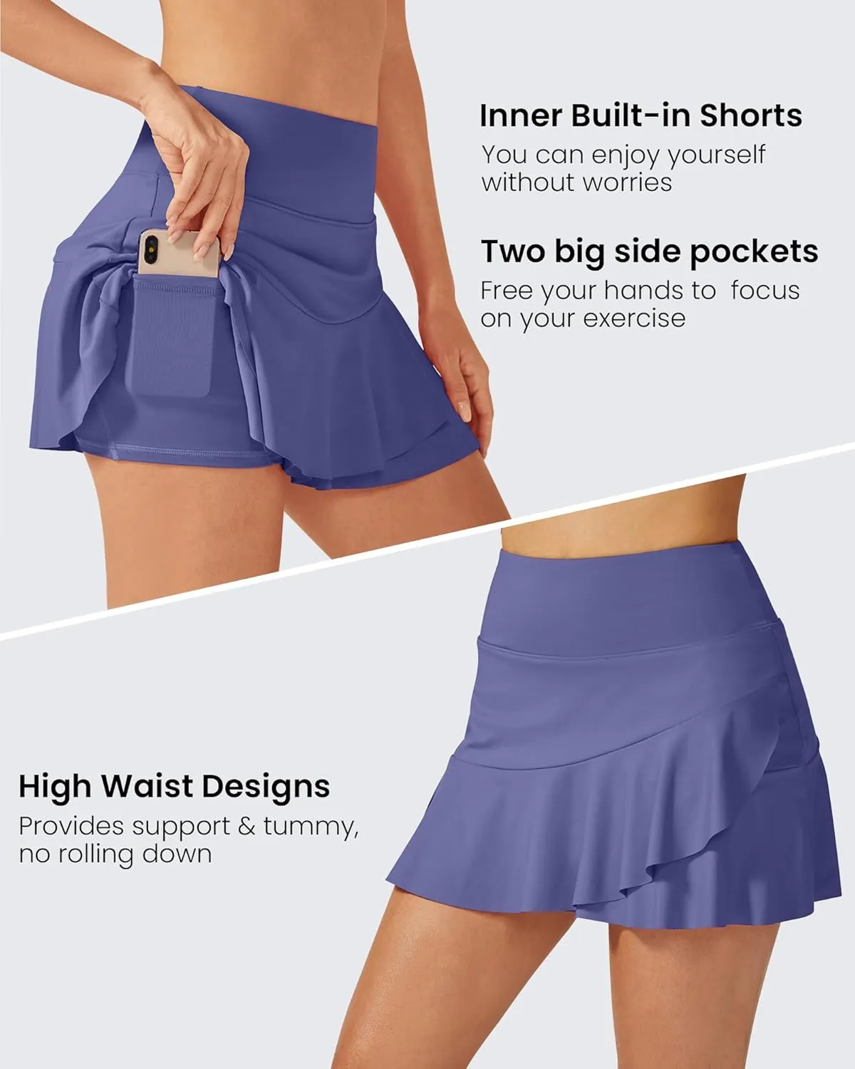 G4Free 15"/20" Tennis Skirts for Women Golf Skorts with Pockets High Waist Ruffle Athletic Skirt Inner Shorts