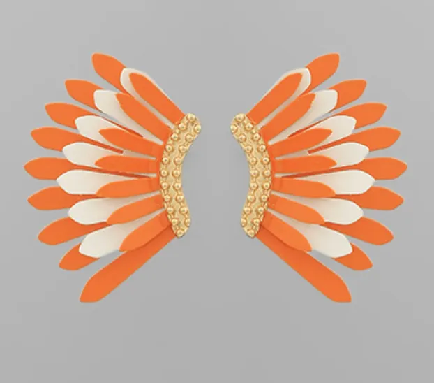 Game Day Color Coated Wing Earrings - Small - Orange/White