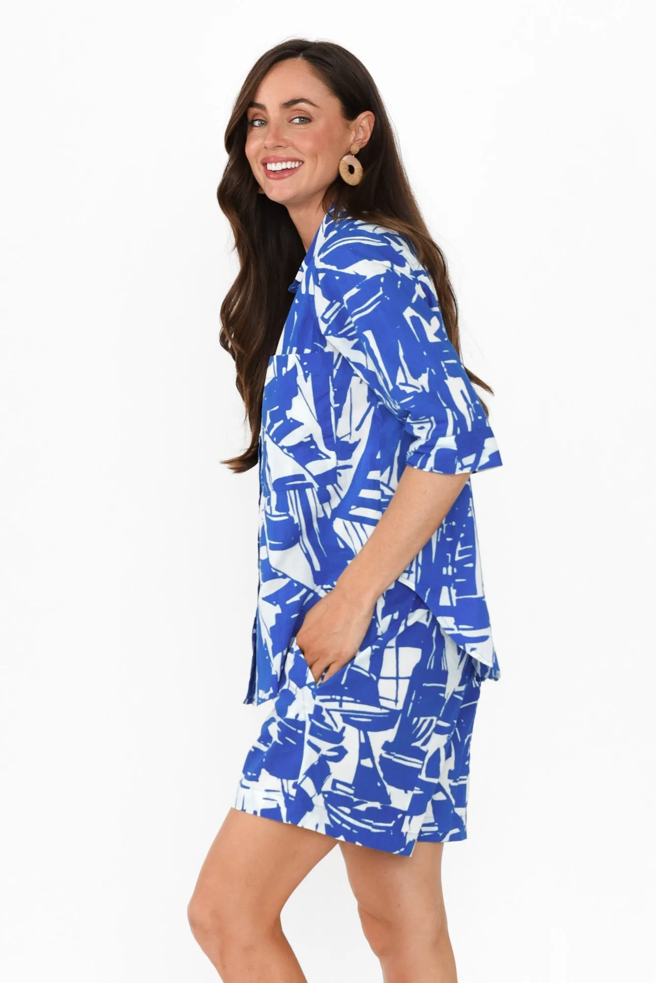 Gould Blue Geo Cotton Shirt