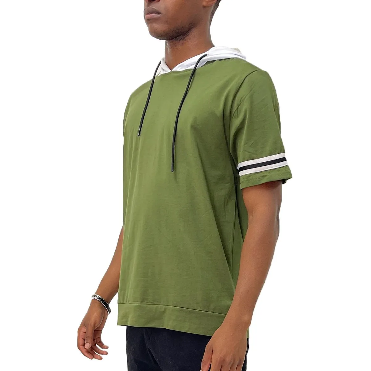 Green Striped Tape Hooded Tee