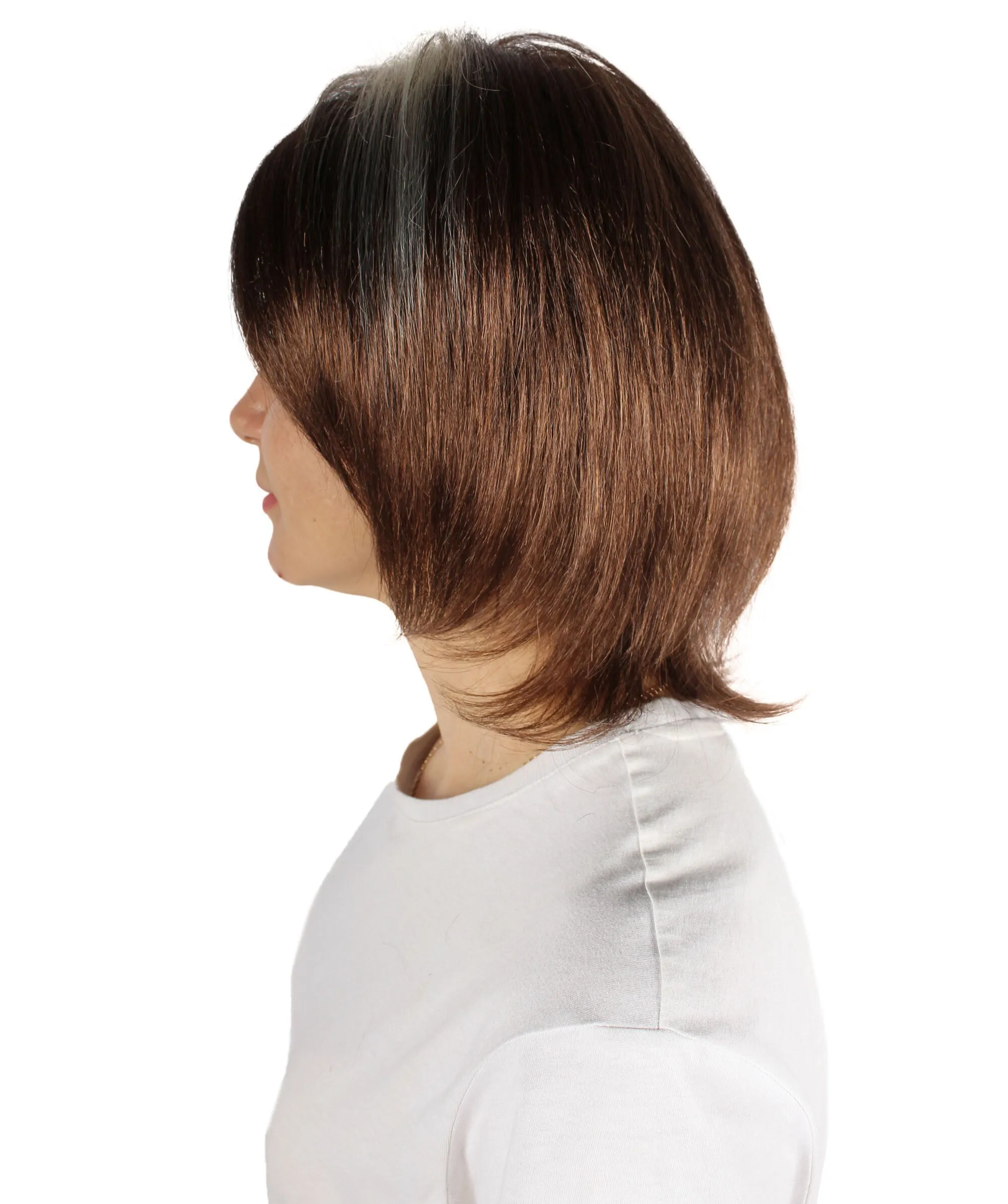 HPO Adult Women's Short Straight Brown and Blonde Wig, Best for Halloween, Flame-retardant Synthetic Fiber