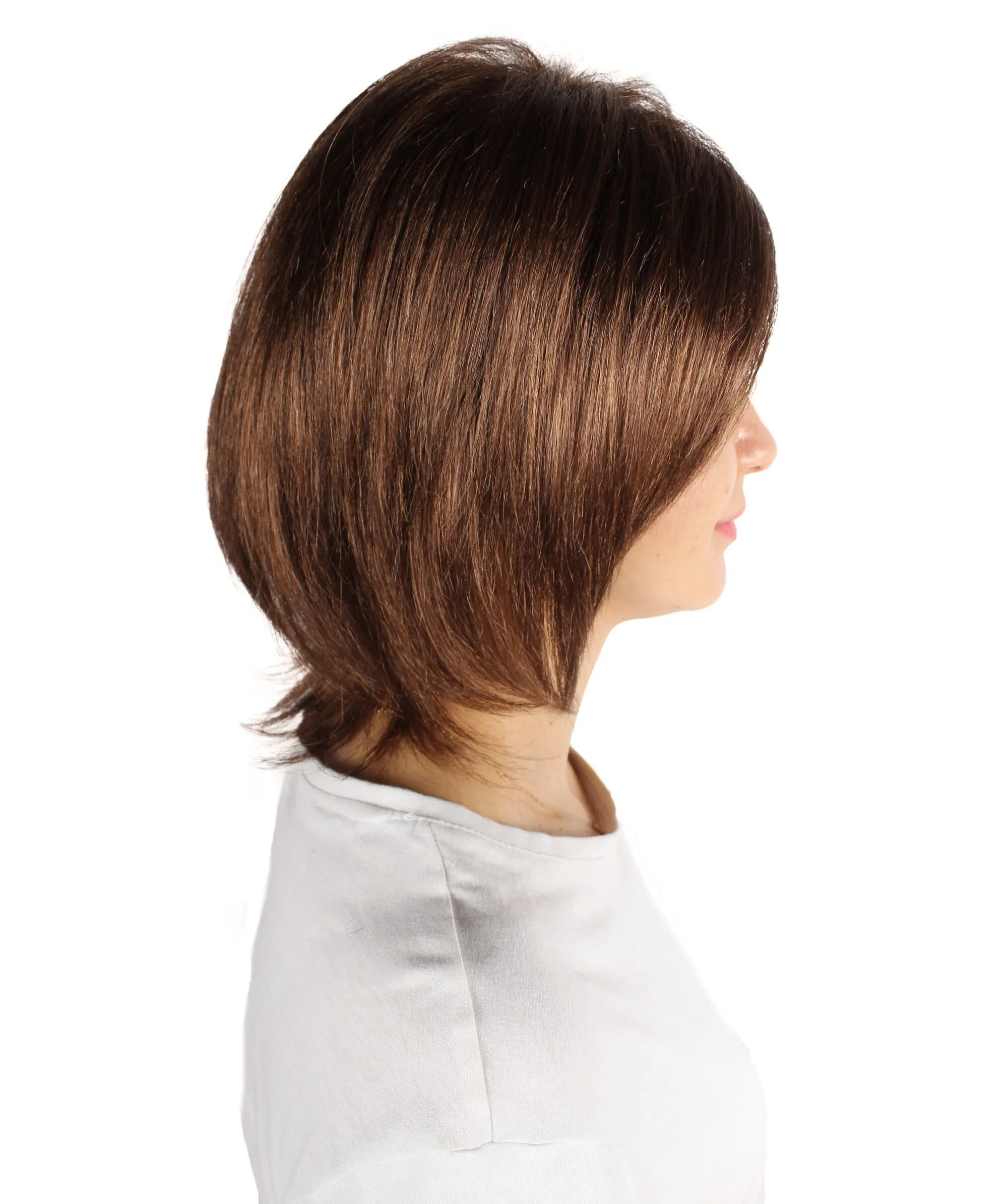 HPO Adult Women's Short Straight Brown and Blonde Wig, Best for Halloween, Flame-retardant Synthetic Fiber