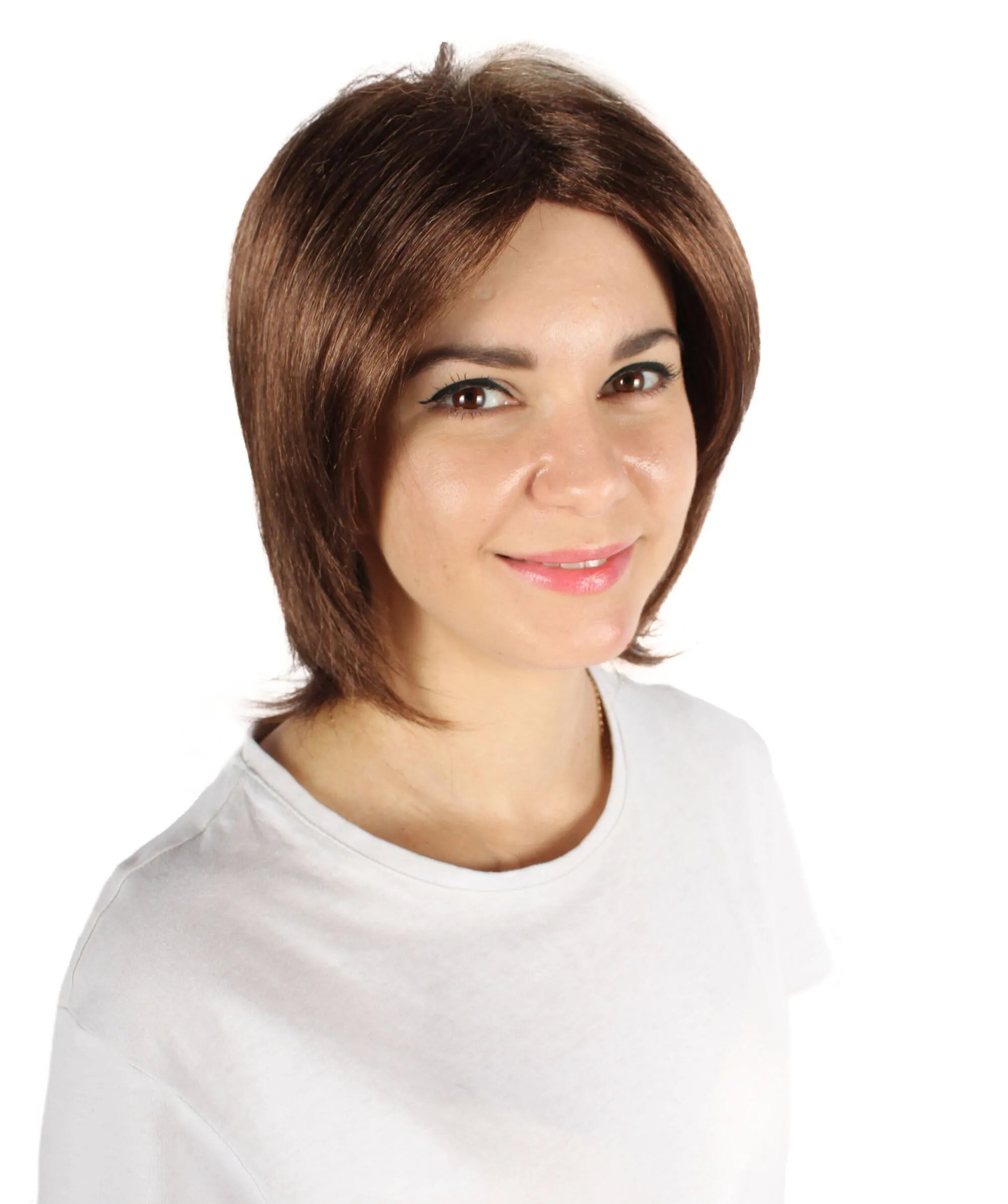 HPO Adult Women's Short Straight Brown and Blonde Wig, Best for Halloween, Flame-retardant Synthetic Fiber
