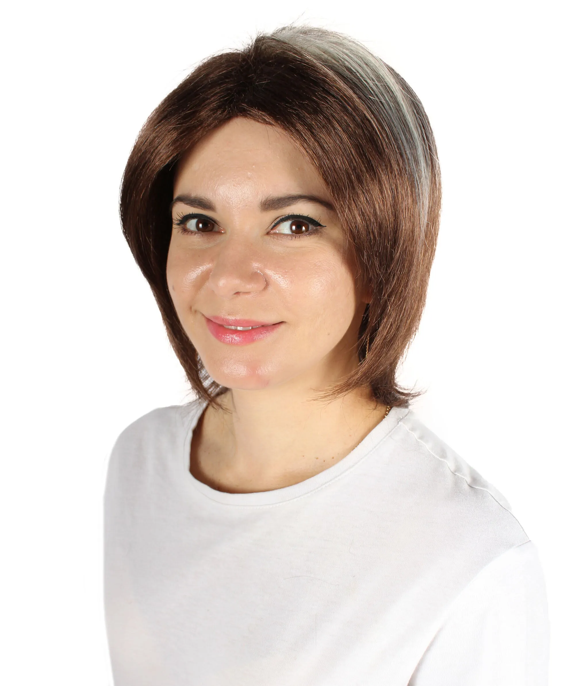 HPO Adult Women's Short Straight Brown and Blonde Wig, Best for Halloween, Flame-retardant Synthetic Fiber