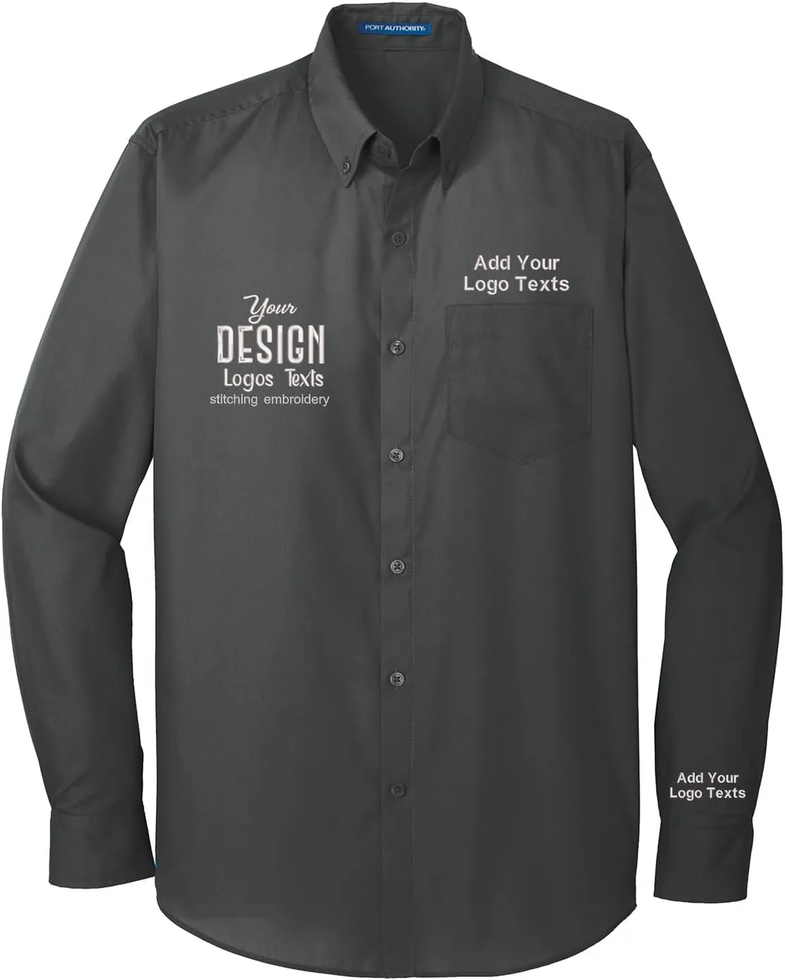 INK STITCH Men W100 Custom Personalized Embroidery Add Logo Texts Easy Care Long Sleeve Dress Buttondown Shirts