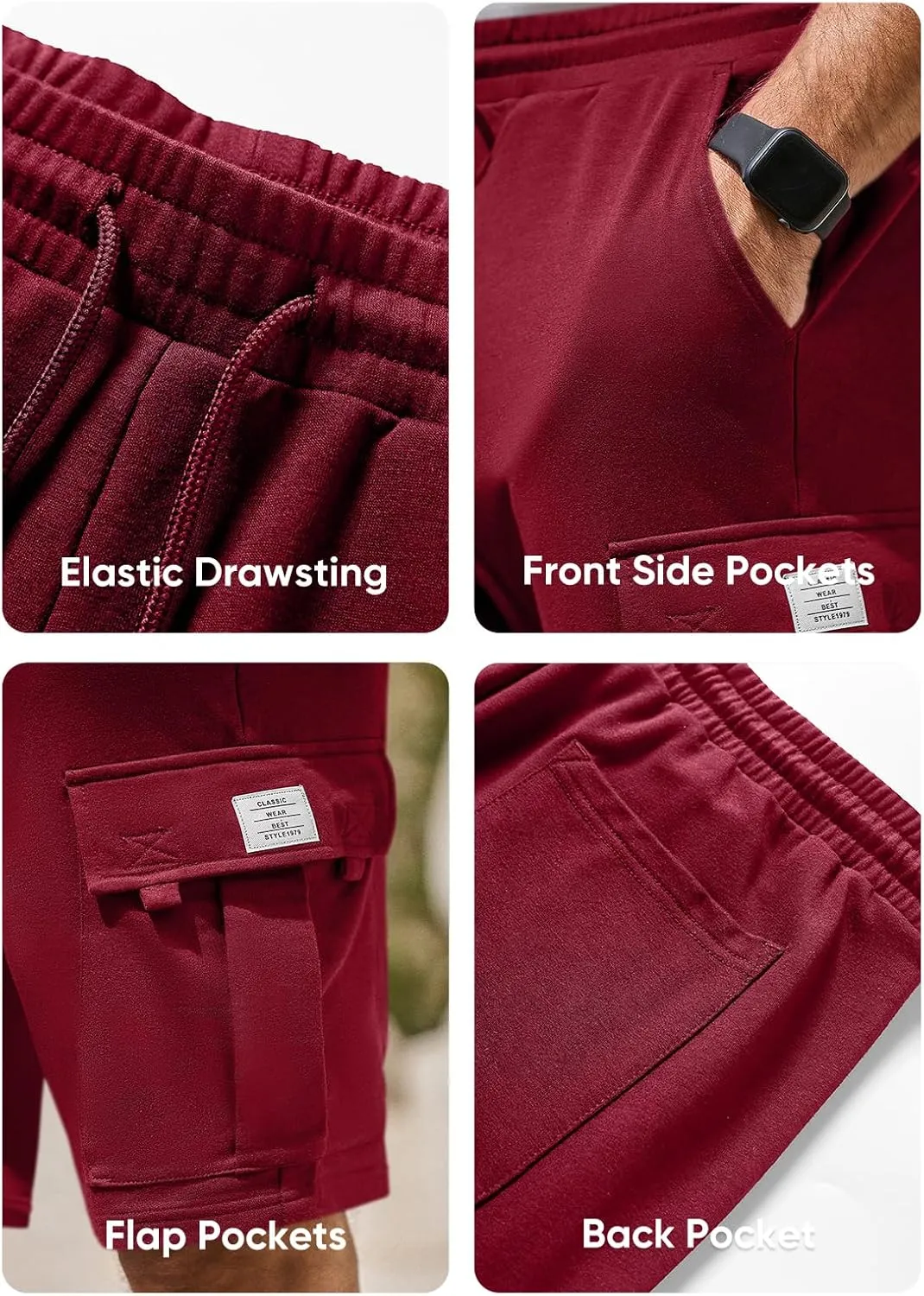 JMIERR Mens Cargo Sweat Shorts - Casual Drawstring Elastic Waist Cotton Athletic Workout Gym Jogger Shorts with 5 Pockets