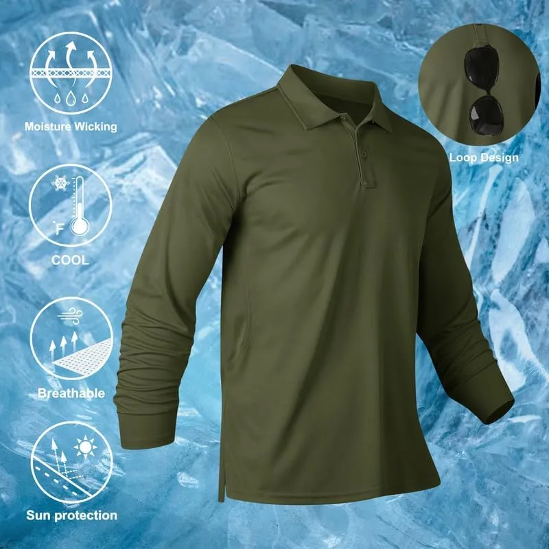 Long Sleeve Polo Shirts for Men Quick Dry Performance Polo T Shirts Collared Tactical Shirt Athletic UPF Golf Shirts