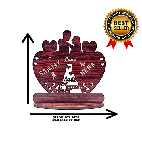 Made for Each Other Heart-Shaped Couple Name Customizable Frame | Size: 15.24 cm X 13.97 cm | Red Brown