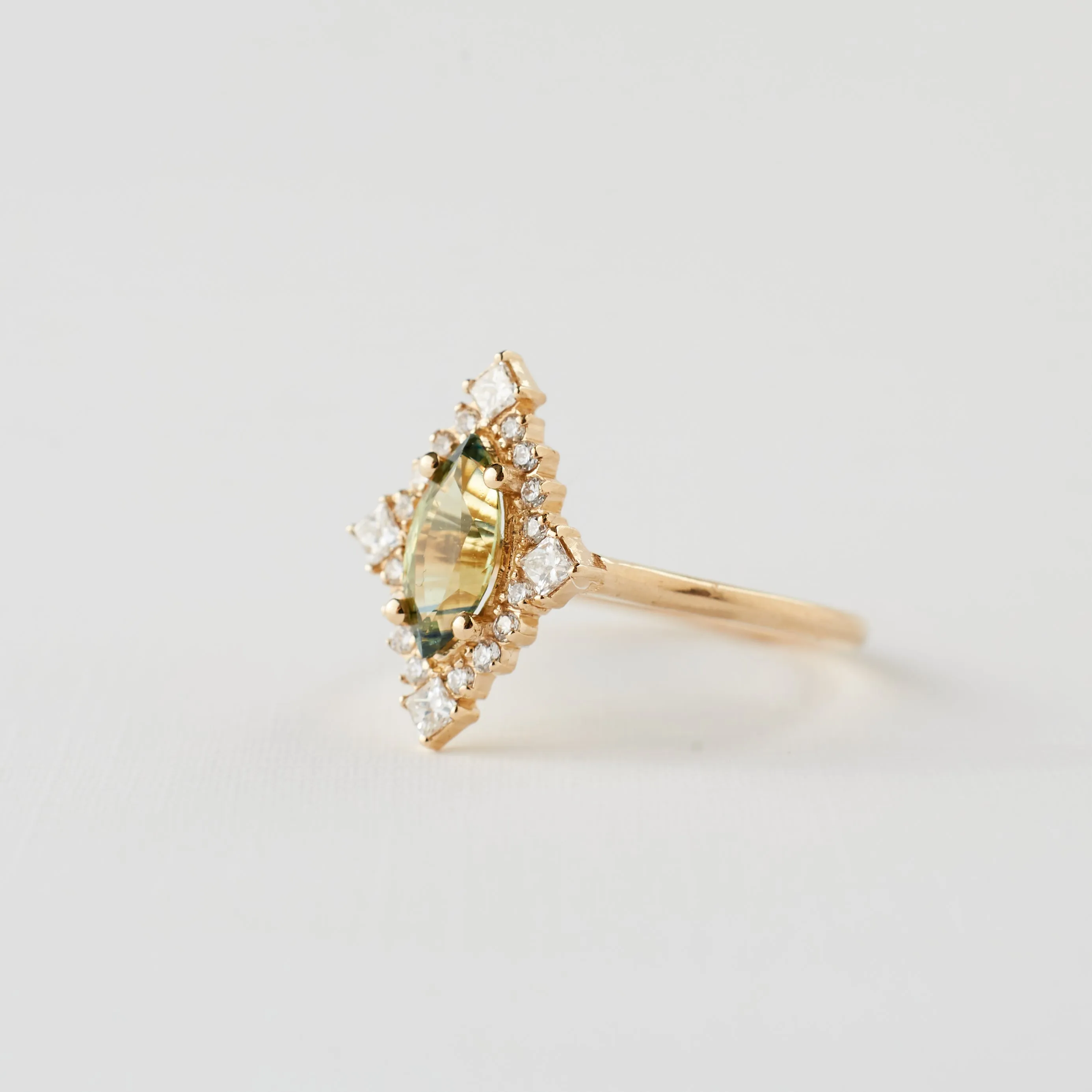 Marie Ring - .83 Carat Yellow Green Parti Sapphire