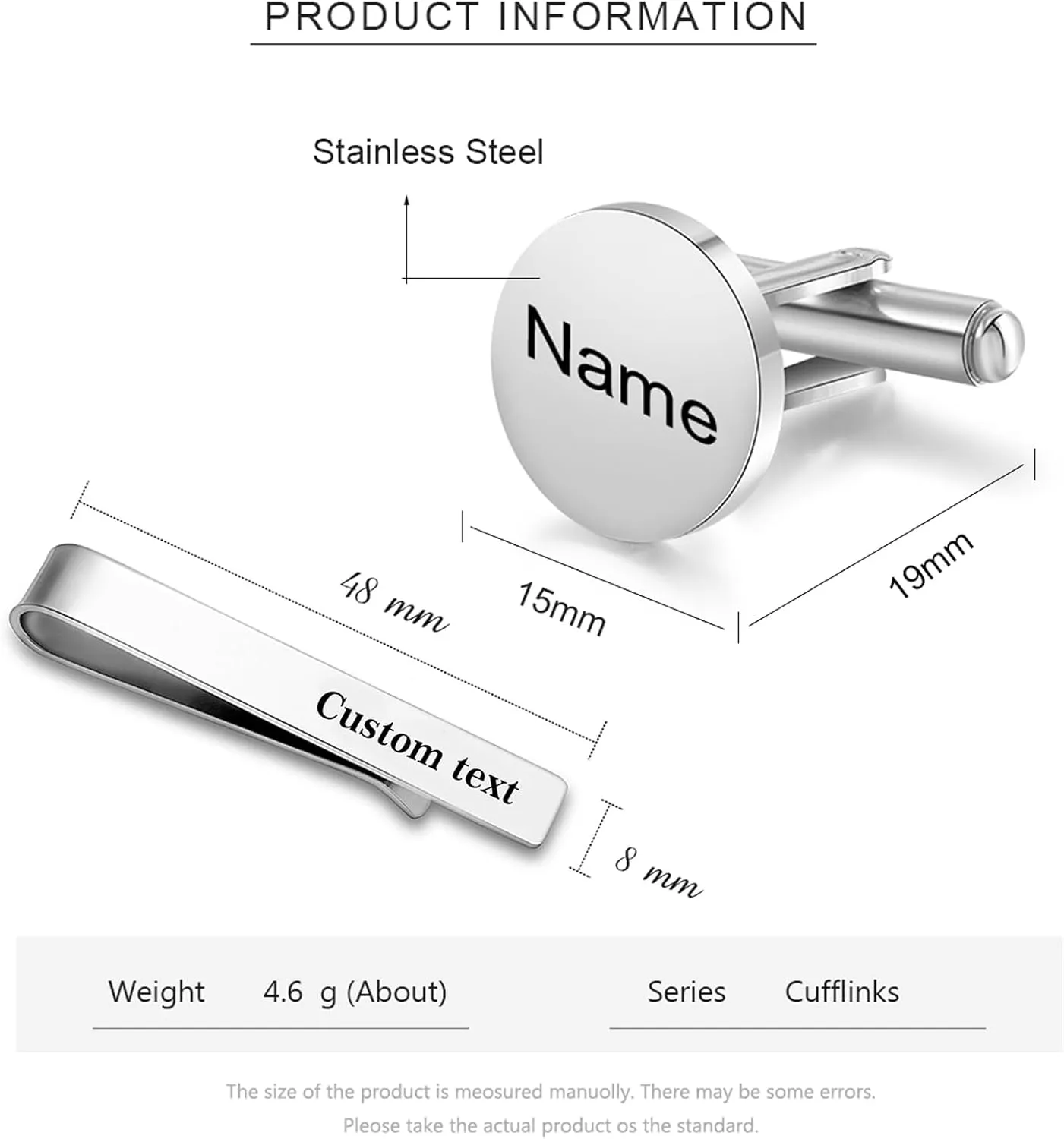 Men's Personalized Cufflinks and Tie Clip Set - Custom Engraved Wedding Cufflinks for Groom & Groomsmen - Gift for Husband, Boyfriend, Dad - Elegant Tie Clips for Men