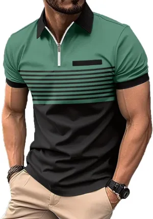 Men's Polo Shirts Short Sleeve 2025 Casual Polo T Shirt Color Block Slim Fit Golf Shirts with Pocket