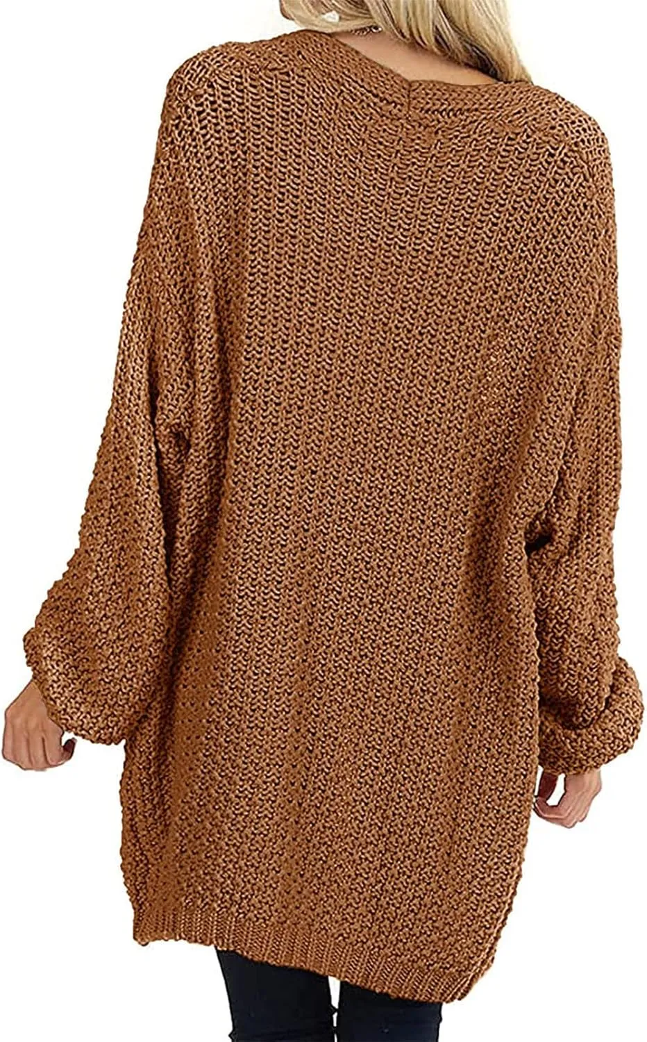 MEROKEETY Women's 2025 Fall Open Front Chunky Knit Sweater Oversized Lantern Sleeve Cardigan Outwear