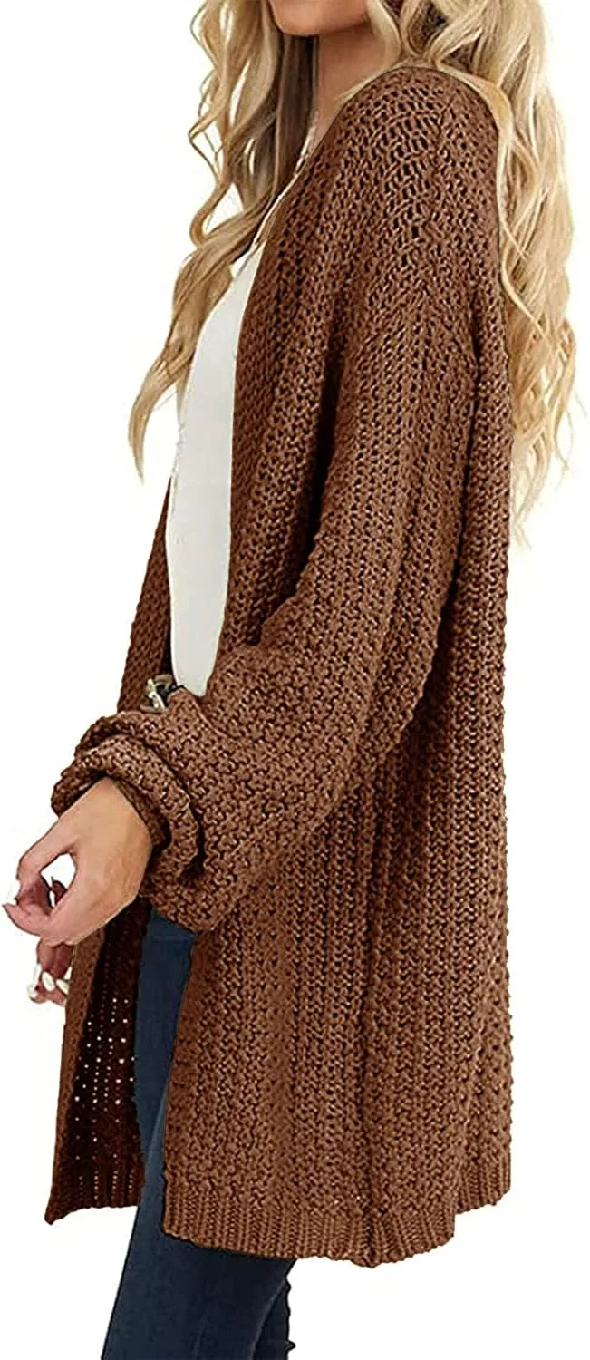 MEROKEETY Women's 2025 Fall Open Front Chunky Knit Sweater Oversized Lantern Sleeve Cardigan Outwear