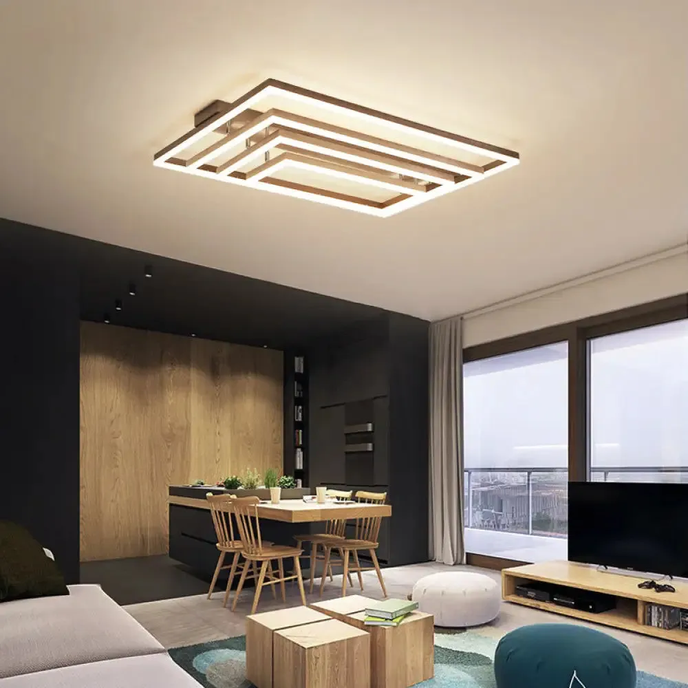Modern Minimalist Rectangle Ceiling Lamp - LED Flush Mount Lighting in Brown
