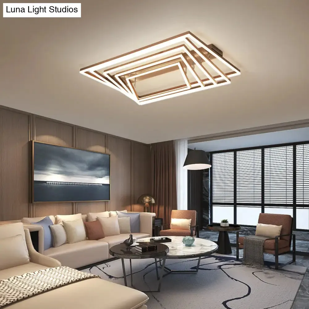 Modern Minimalist Rectangle Ceiling Lamp - LED Flush Mount Lighting in Brown