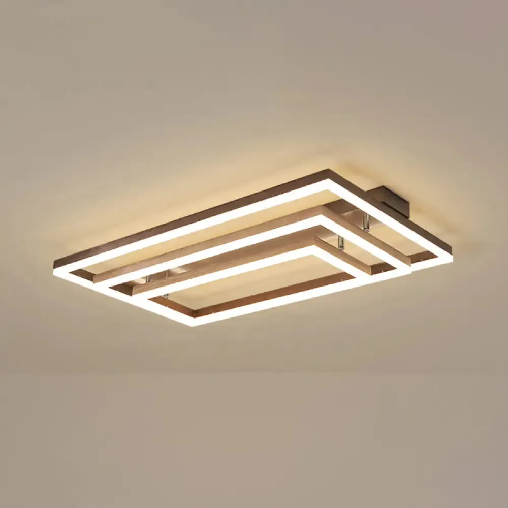 Modern Minimalist Rectangle Ceiling Lamp - LED Flush Mount Lighting in Brown