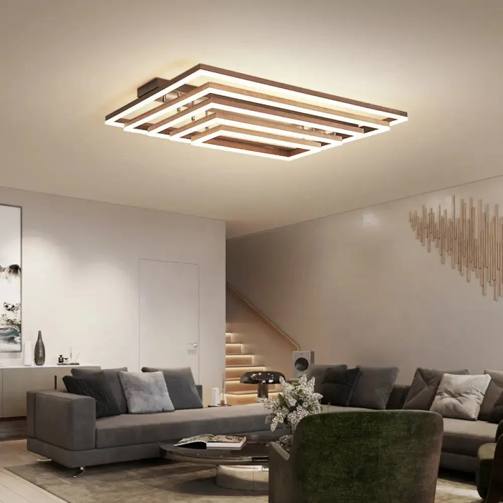 Modern Minimalist Rectangle Ceiling Lamp - LED Flush Mount Lighting in Brown