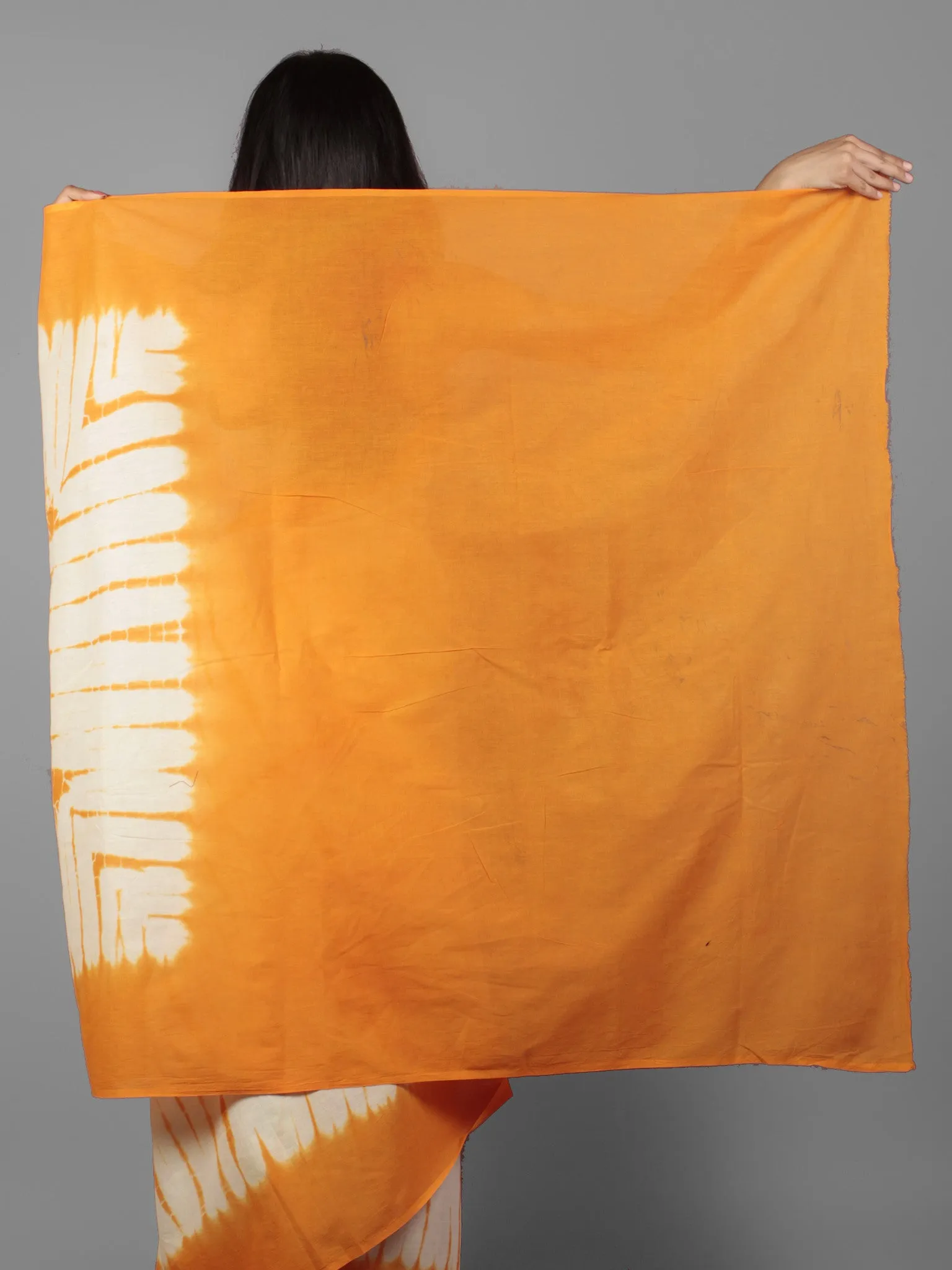 Orange Ivory Hand Shibori Dyed Cotton Mul Saree  - S031701954