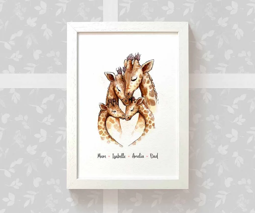 Personalised Giraffe Family of Four Print 2A2B